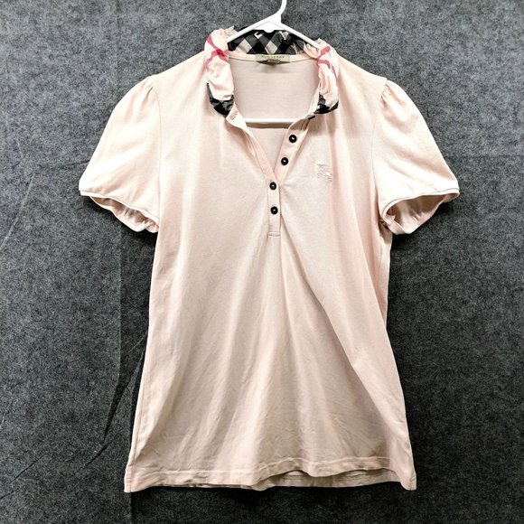Burberry Tops - Burberry Brit Pink Polo Shirt Womens M Short Sleeve Puff Sleeve Nova Check